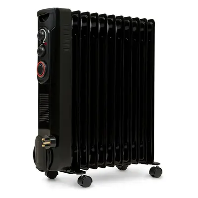 (Black) Oil Filled Radiator 2500W Portable Electric Heater with Thermostat & Hour Timer Power Se