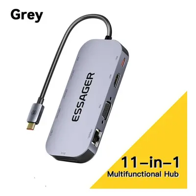 (as the picture, Gray In HUB) Essager In Usb C Hub 4k 30hz Type C Docking Station For Macbook Ai