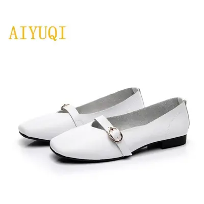 (white, 35) Women Flat Shoes Spring New Genuine Leather Women Casual Shoes Large Size Comfortabl