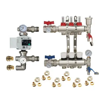 (3 PORT) Water Underfloor Heating Kit - Ports Manifold with Pump and Blending Valve Set