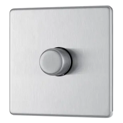 BG Electrical FBS81P-01 Screwless Flat Plate 400W Gang Way Push Dimmer Switch, Brushed Steel, W