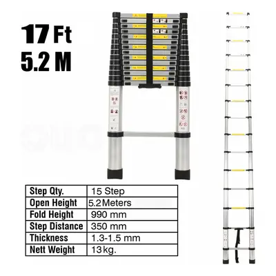 (5.2M Telescopic Ladder) 2.6/3.2/3.8/4.4/5.2M Aluminium Telescopic Ladder