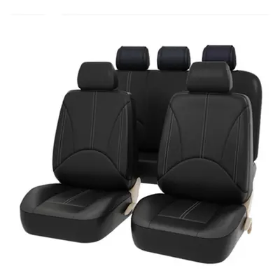 (QC002-9pc Black) Universal Car Seat Cover Protector PU Leather Front Rear Back Automobile