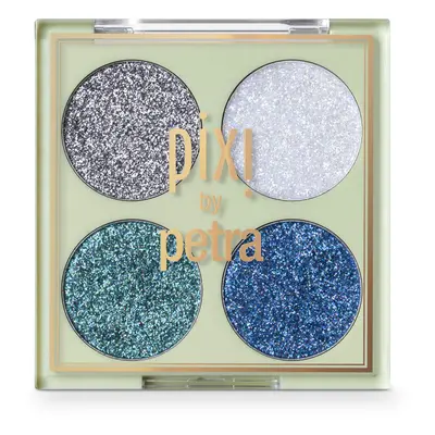 Pixi Beauty Glitter-y Eye Quad - BluePearl | Four Pressed Glitter Eyeshadow Shades | Castor Oil 