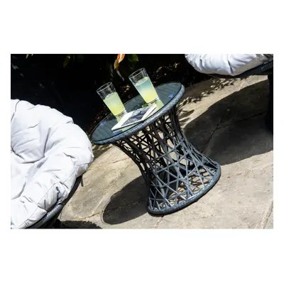 SH&G Grey Rattan 50cm glass top side table