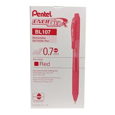 Pentel Energel-BL107-BX Tip Retractable Pen, 0.7 mm - Red (Pack of 12)