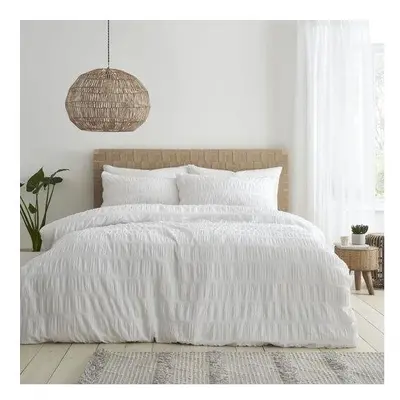 (White, Double) Catherine Lansfield Seersucker Duvet Cover Set Minimalistic Modern Bedding