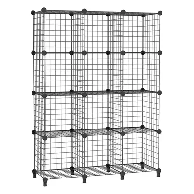 (12 CUBE, Black) Cube Storage Unit, Cube Wire Storage Shelves, Multifunctional DIY bookcases and