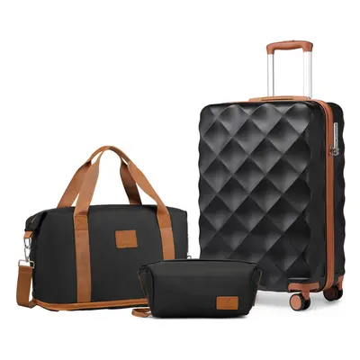 (Black Brown, inch + Bags) to pieces Travel Set ABS Hard Shell Suitcase And 36L Travel Bag Clutc