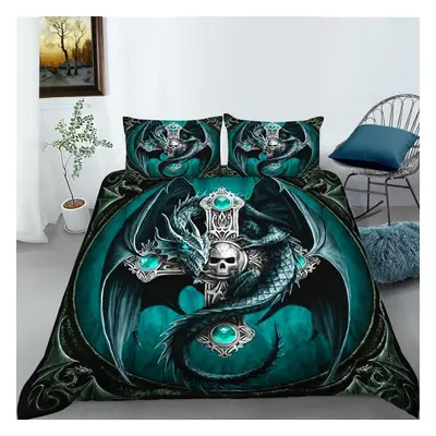 (as the picture, EU King 220x240cm) Home Bedding Set New Bedspread Skull Head Print Family Bedro