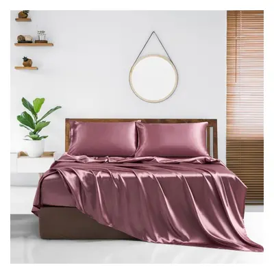 (dark pink, Full) Colors Four-piece Set Of Solid Color Luxury Sheets Bed Hat Pillowcase Home Bed