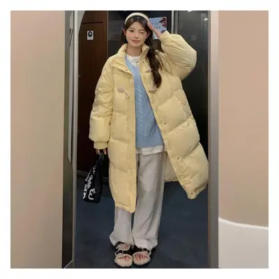 (yellow, L) New Long And Short Down Padded Coat Female Winter Bread Padded Coat Coat