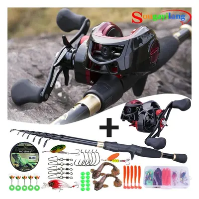 (2.4 M&Left Hand) Sougayilang Fishing Rod And Reel Carbon Rod Baitcasting Wheel Travel Fishing P