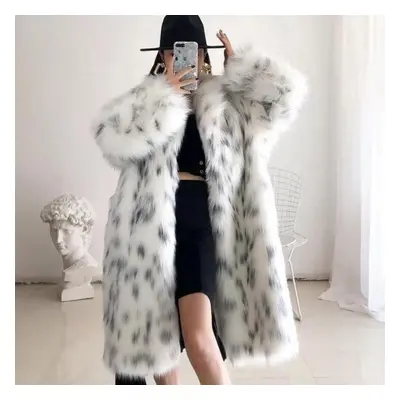 (white, XXL) Imitation Fur Coat Women&apos;s Long Sleeve Faux Fox Fur Jacket