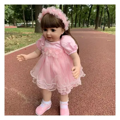 (as the picture) Bzdoll Can Stand Cloth Body Silicone Reborn Toddler Baby Doll For Girl Cm Dress