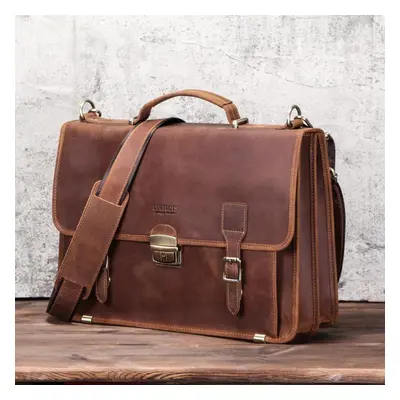 (coffee) Contact&apos;s Retro Men&apos;s Bag Crazy Horse Leather Men Briefcase Laptop Bag Male B