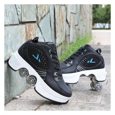 (black, 41) Wheels Sneakers With On Double Wheels Boy Girl Roller Sneakers Roller Shoes Deformat