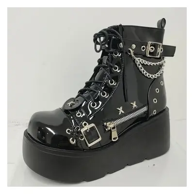 (as the picture, 43) Platform Wedges Women Ankle Boots Autumn Winter Gothic Street Comfy Fashion