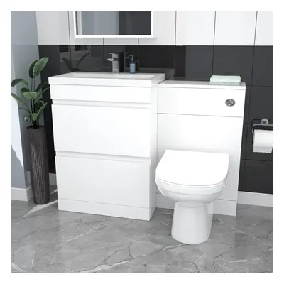 Nes Home White Floor Standing 600mm Vanity Unit Drawers WC Unit & BTW Toilet