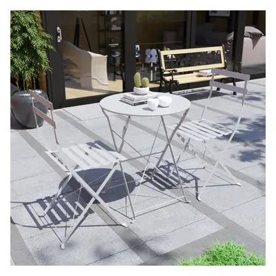 (Light Grey) Porto Seat Bistro Set Metal Garden Table Chairs