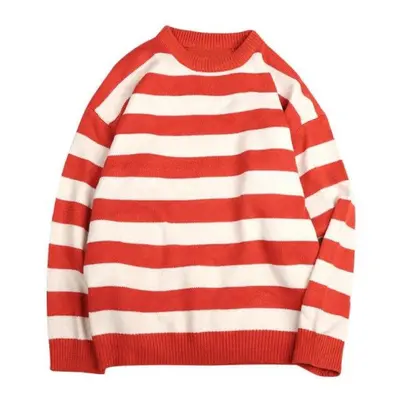 (apricot,red, M) Autumn Winter Knitted Striped Sweater Women Casual Oversized Pullovers Sweaters