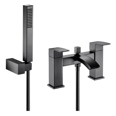 Contemporary Bath Shower Mixer Tap with Shower Kit - Matt Black