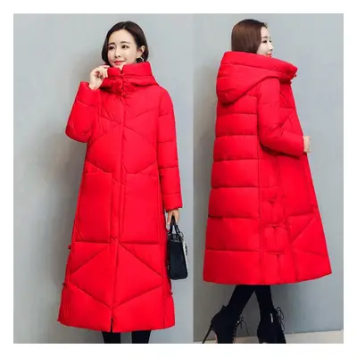 (red, XL) Women Hooded Jackets Long Outerwear Female Parkas Base Coats Women Cotton Thick Casual