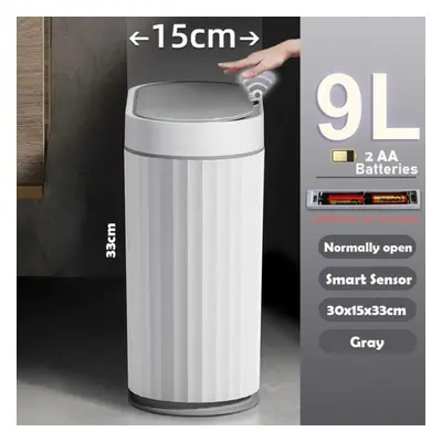 (as the picture, 9L Gray Battery) Wastebasket Narrow Smart Dump Bathroom Trash Bin Toilet Garbag