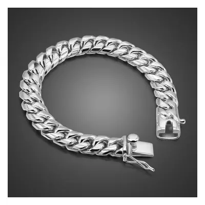 (as the picture, 22cm) Classic Italy Men &apos;s Bracelets %925 Sterling Silver Handmade Curb Cu