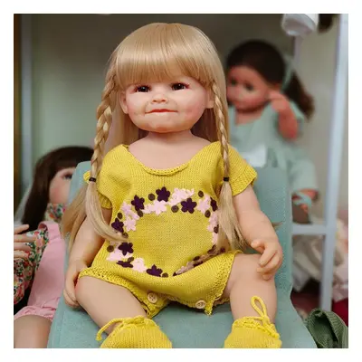 (as the picture) 55cm Realistic Silicone Reborn Dolls Soft Body Vinyl Doll Gold Hair Girl Newbor