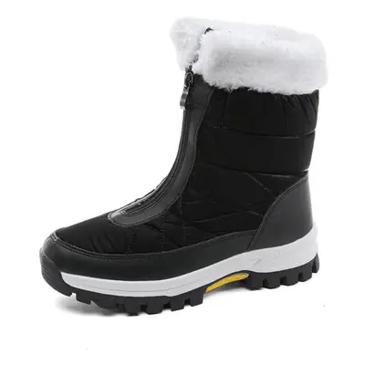 (black, 38) Women Winter Plus Velvet Snow Boots Casual Pu Canvas Lace Up Warm Outdoor Cotton Sho