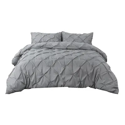 (grey, Twin) Solid Color Pinch Pleated Pintuck Decorative Duvet Cover Set With Pillow Shams Sing