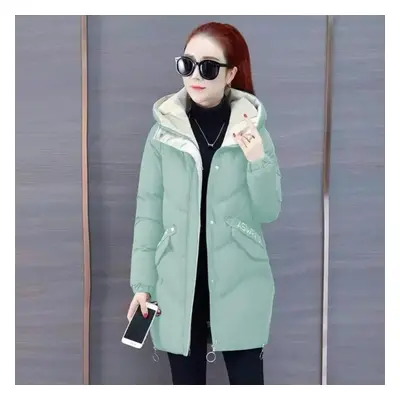 (light green, 2XL) Outerwear Female Hooded Parka Green Long Jackets Warm Base Coats Women Winter