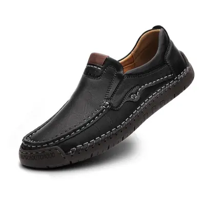 (black, 41) Handmade Genuine Leather Men&apos;s Casual Shoes Comfortable And Breathable Moccasin