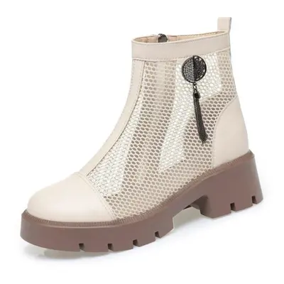 (beige, 35) Women Summer Boots British Fashion Summer Women Boots Mesh Tassel Women Cool Boots