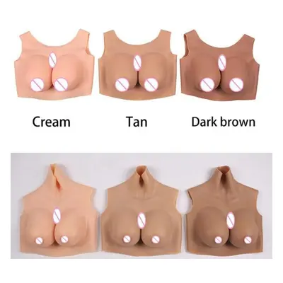 (tan, B cup) B/c/d/e/gcup Elastic Cotton Filling Silicone Breast Forms Realistic Fake Boobs Tits