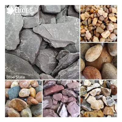 (Blue Slate, 20kg x 6) Decorative Stone Coloured Pebbles Cobbles Slate Gravel Chippings Aggregat