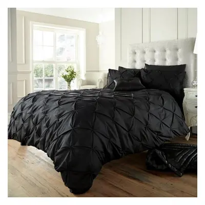 (Double, Black) Pintuck Duvet Cover Sets, Pinch Pleat Bedding Quilt Covers, Polycotton Bed Cover