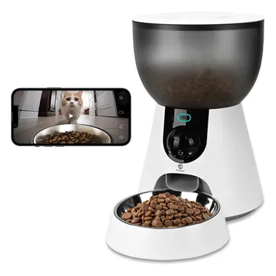 Automatic Cat Feeder with Camera, 5G WiFi Pet Feeder with App Control, Low Food and Blockage Sen