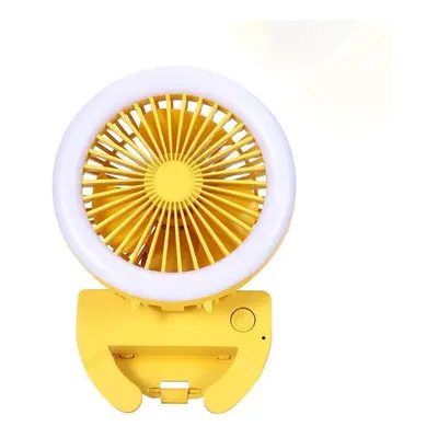 (Yellow) In 1Multifunction Mini Fan Modes LED Camping Light Speed USB Rechargeable Carabiner Hoo