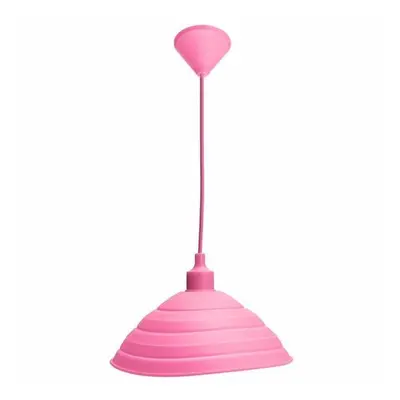 (Pink) Pendant Lamp Holder Colorful Silicone Folding Lampshade Ceiling Light Socket AC 110-240V