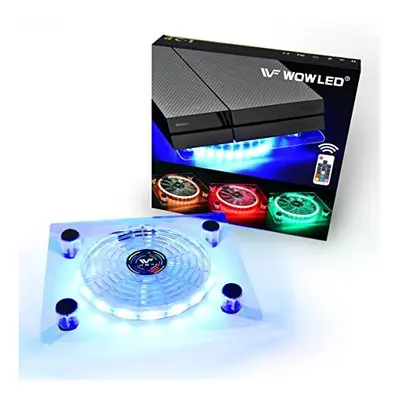 WOWLED USB RGB LED Cooler Cooling Fan Pad Stand Accessories w/Wireless Remote Controller for PS4