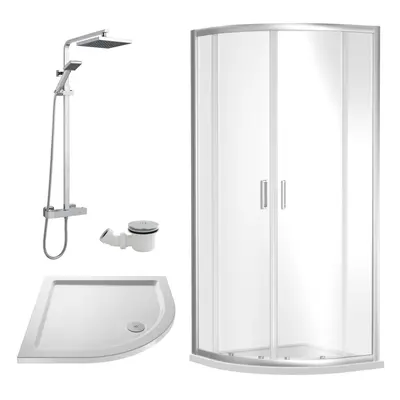 Ruwa Shower Enclosure Bundle with Quadrant Enclosure, Tray, Square Shower Kit & Waste - White/Ch