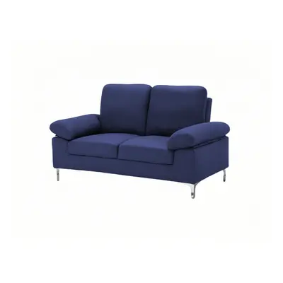 Modern Two Seater Sofa Blue Fabric with Chrome Feet - Comfortable Couch with Cushion for Living 