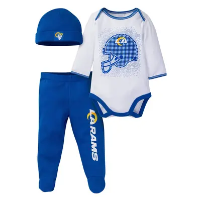 Gerber NFL Los Angeles Rams Pack Bodysuit Footed Pant and Cap Registry Gift Set blue Los Angeles