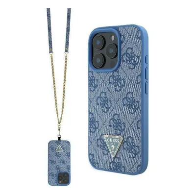 Guess Leather Metal Logo Strass Crossbody Case for iPhone Pro Max 6.9" Blue