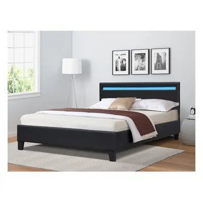 (Black, 4ft Small Double) Faux Leather Gas Lift Ottoman Bed Frame With LED 3ft 4ft 4ft6 5ft