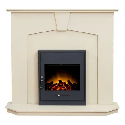 Adam Abbey Fireplace in Stone Effect with Oslo Electric Fire in Black, Inch