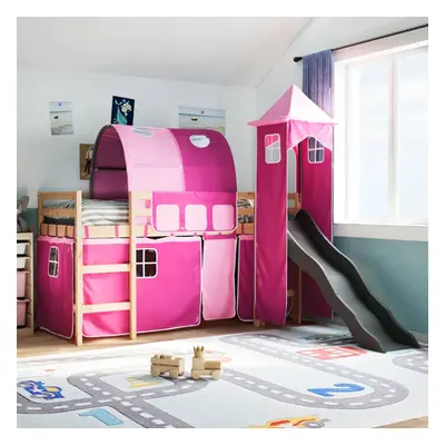 vidaXL Kids' Loft Bed with Tower Pink 90x200 cm Solid Wood Pine