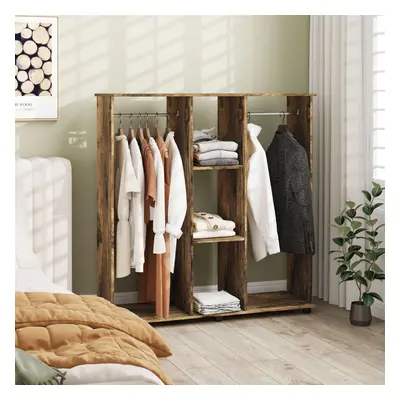 HOMCOM Mobile Double Open Wardrobe w/ Clothes Hanging Rail, Rustic Brown